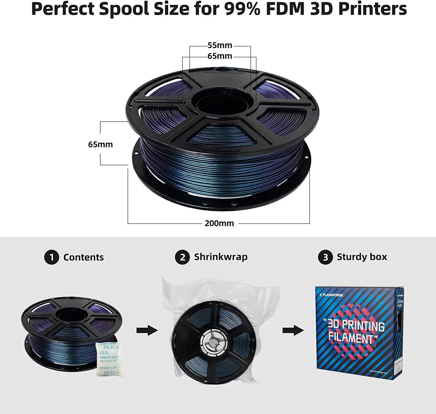 Flashforge-pla 3d Printer Filament Spool Plastic para Canetas 3d Material de Impressão Mudança de Cor Rainbow Preto Branco 175 mm 1kg - Imagem 4