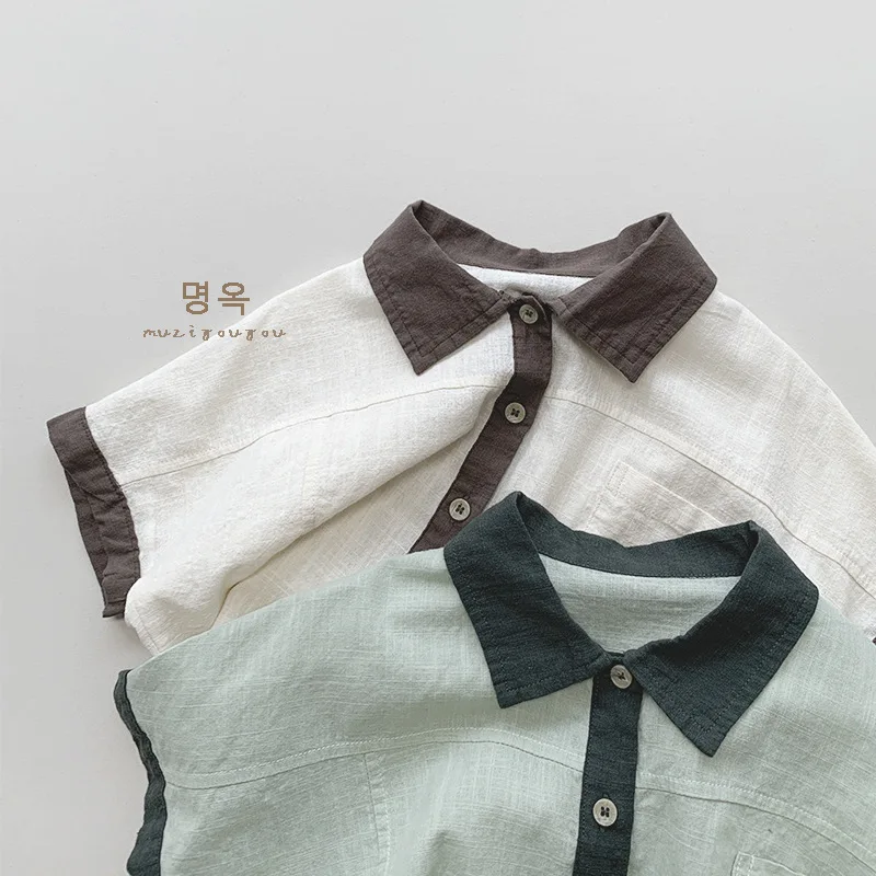 Frühling Sommer Kinder Shirts 1-8Y Jungen Baumwolle Patchwork Tasche Casual Kurzarm Tops Koreanische Kleinkind Tragen Kinder Kleidung Neue – Detail 6