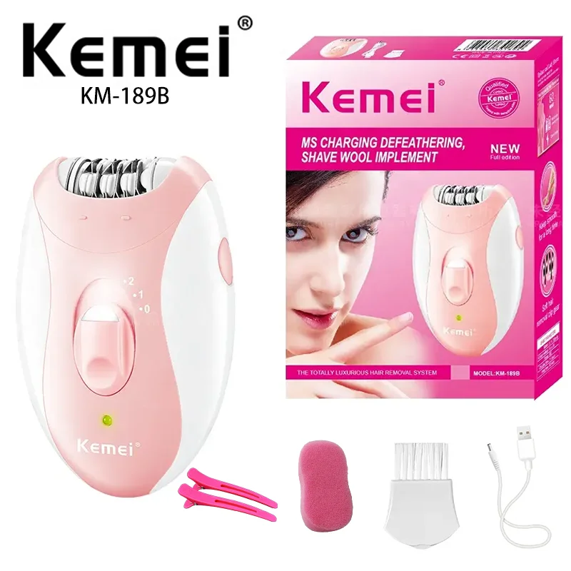 

Kemei KM-189B China Product Unique Design Fast charging IPX5 Waterproof USB Charging 3 in 1 Rechargeable Lady's Epilator