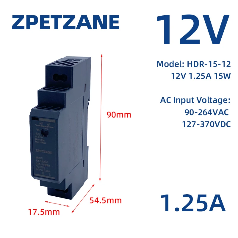 HDR-15W 초슬림 산업용 스위치 전원 공급 장치, 5V, 12V, 15V, 24V, 48V, SMPS, 110V, 220V AC-DC DIN 레일 설치