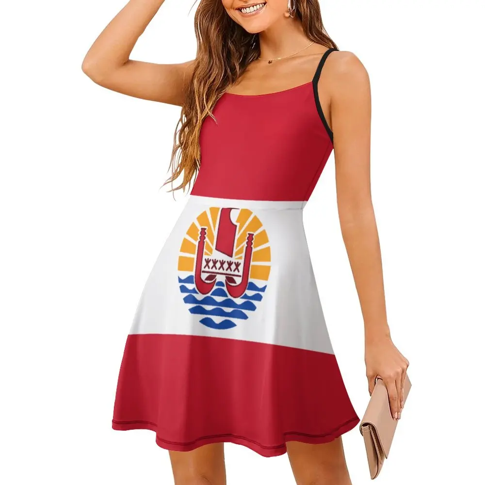 

Flag of French Polynesia Women's Sling Dress Funny Geek Dresses Graphic Vintage Sexy Woman's Clothing Vacations