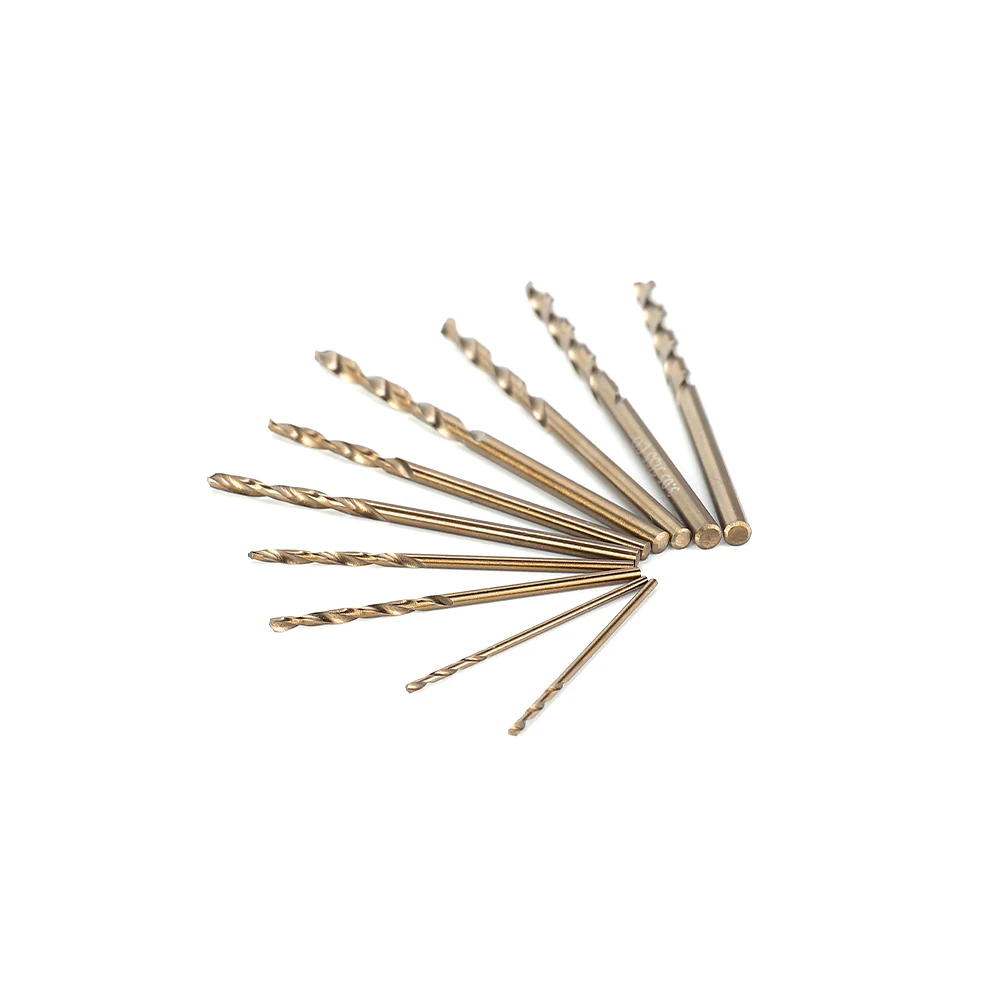 

10pc M35 HSS Cobalt Contain Roasted Yellow Straight Shank Twi-st Drill1-3mm High Speed Steel Full Grinding Hole Opening Tool Set