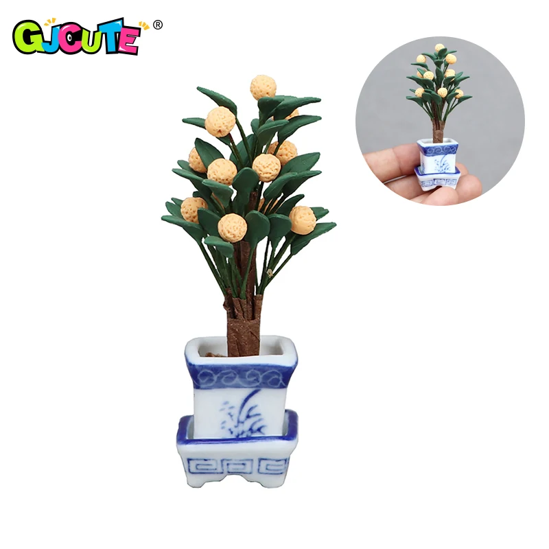 

1:12 Dollhouse Miniature Orange Tree Potted Plants Bonsai Garden Model Micro Landscape Decoration Doll House Accessories