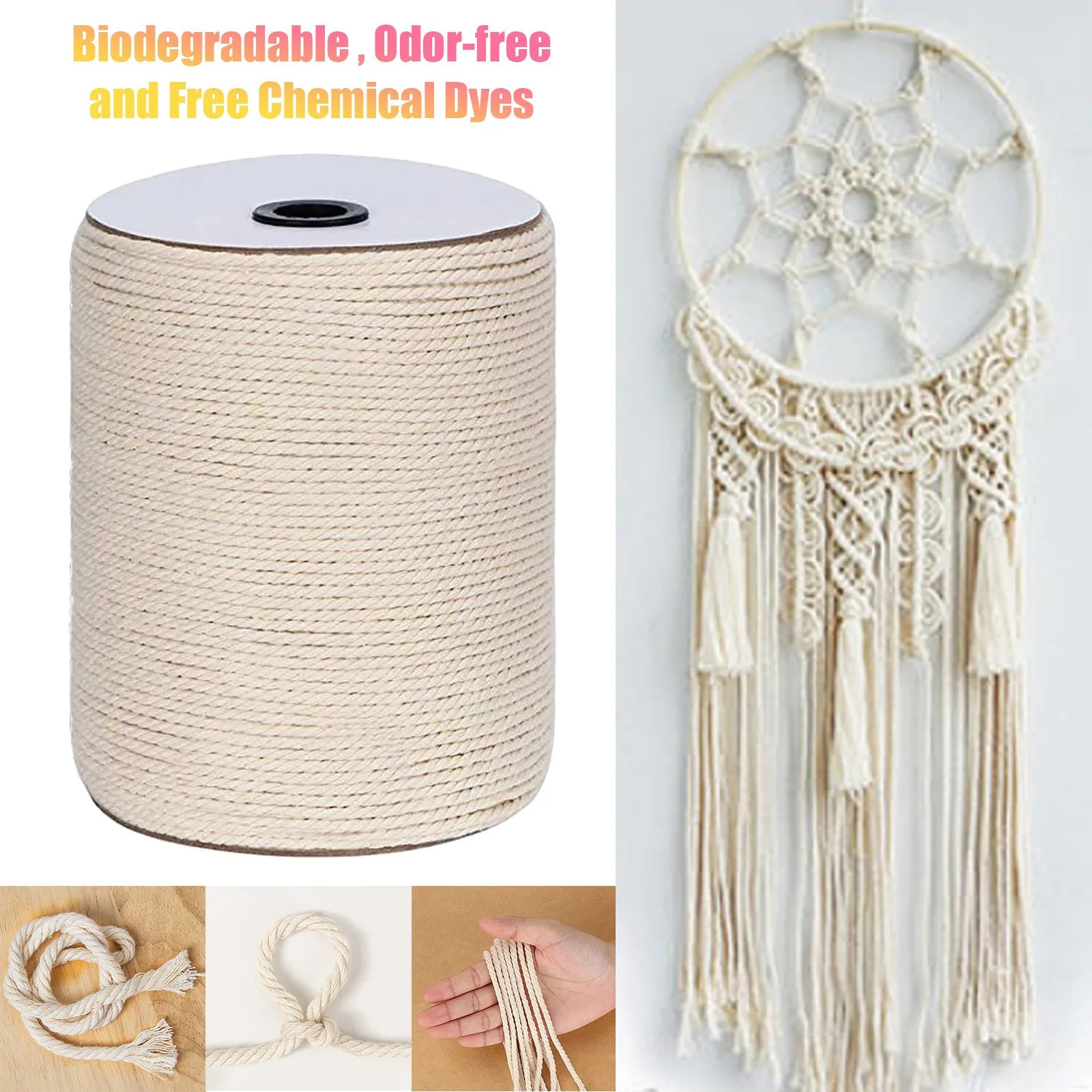 

Strands Twisted Macrame Cotton Cord For Wall Hanging, Plant Hangers, Crafts для дома полезные вещи товари для дому Home Decor