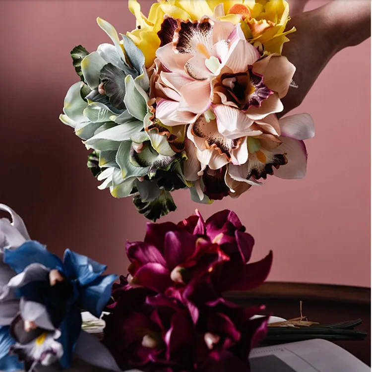 Künstliche Orchideenblume aus Seide, Cymbidium, Brautjungfern-Handstrauß, Hochzeitsstrauß, Dekoration für Zuhause, Hotel, Tisch, künstliche Blumendekoration – Detail 8