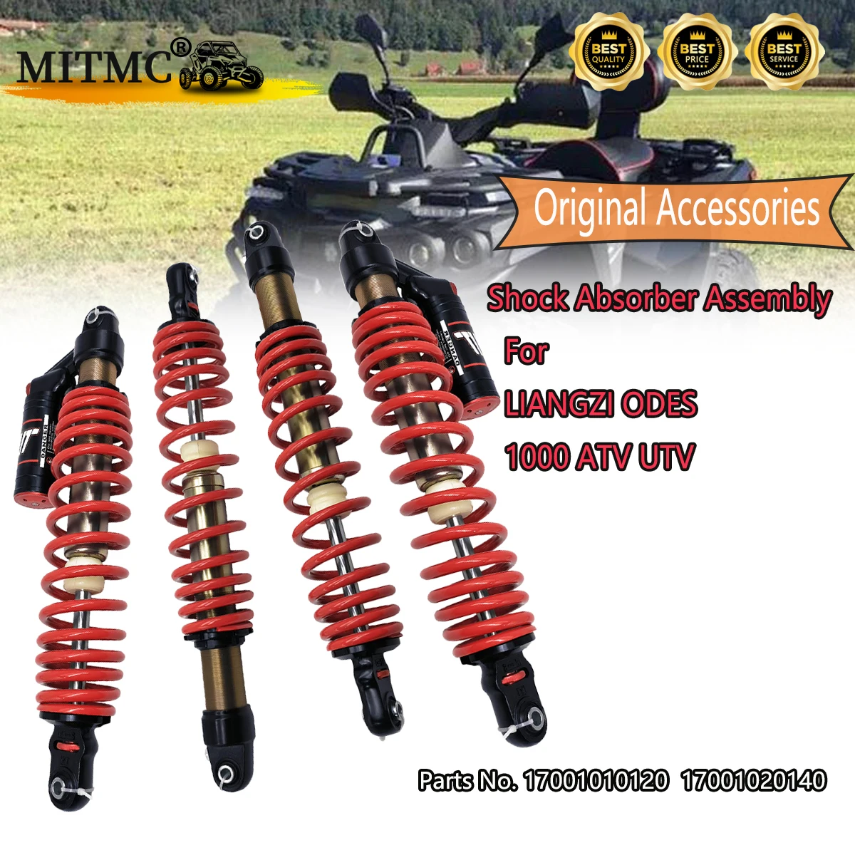 4PCS Front Rear Shock Absorber Assembly （Red or white） For Liangzi Odes 1000 ATV QUAD GO KART Parts No.17001010120  17001020140 front left c v axle drive shaft assembly for odes liangzi 800 utv 13601220000