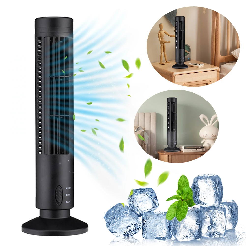 LED Tower Fan Mini Vertical Conditioner 2 Gear Speed No Leaf Air Conditioner Portable Electric Floor Fan for Living Room Bedroom