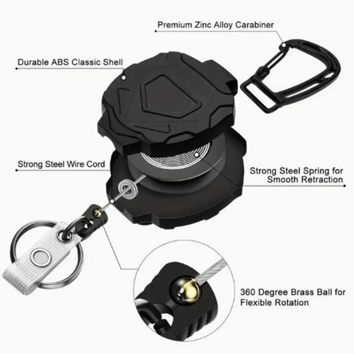 Retractable Badge Reel with Carabiner ID Pull Keychain Holder for Multiple Tools