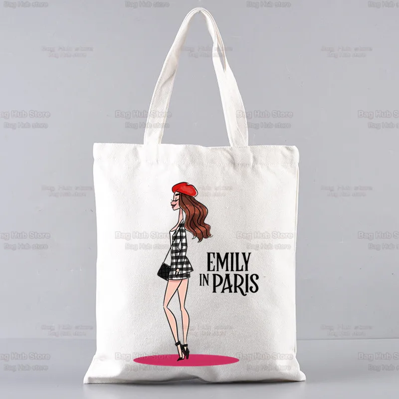 Emily In Paris Creative Canvas Tote Bag Eco Shopping Bag Large Capacity  Shoulder Bag Women Female Foldable Beach Shopper Bag - AliExpress