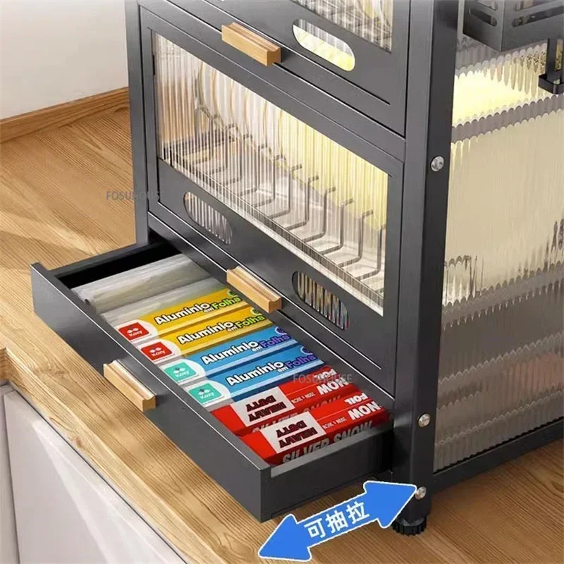 Kitchen Countertop Corner Sideboard Multi-layer Space Saving Kitchen Cabinet Dust-proof Countertop Bowl Storage Box With Lid