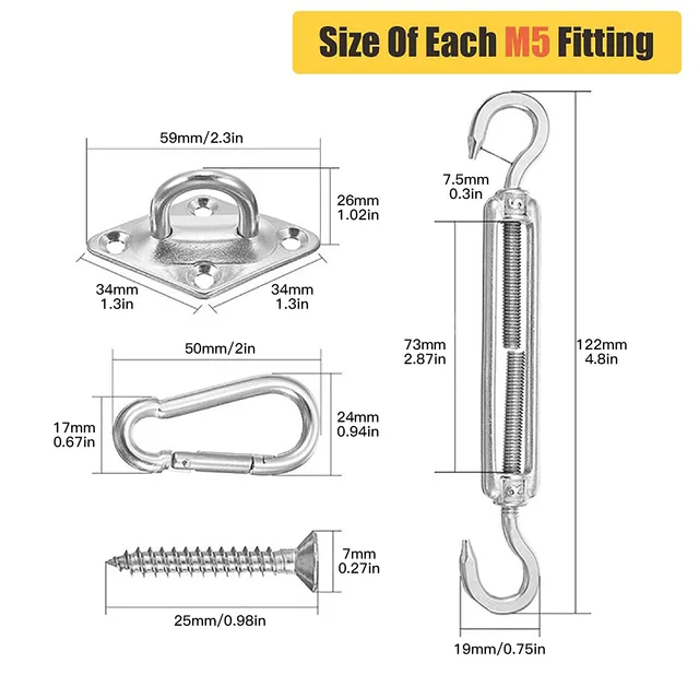 Shade Sail Hardware Kit Négyzet Alakú Téglalap Árnyékos Vitorla Tartó 304 Rozsdamentes Acél Rozsda Ellenálló Kültéri Kertek Pázsitjaihoz - Image 6