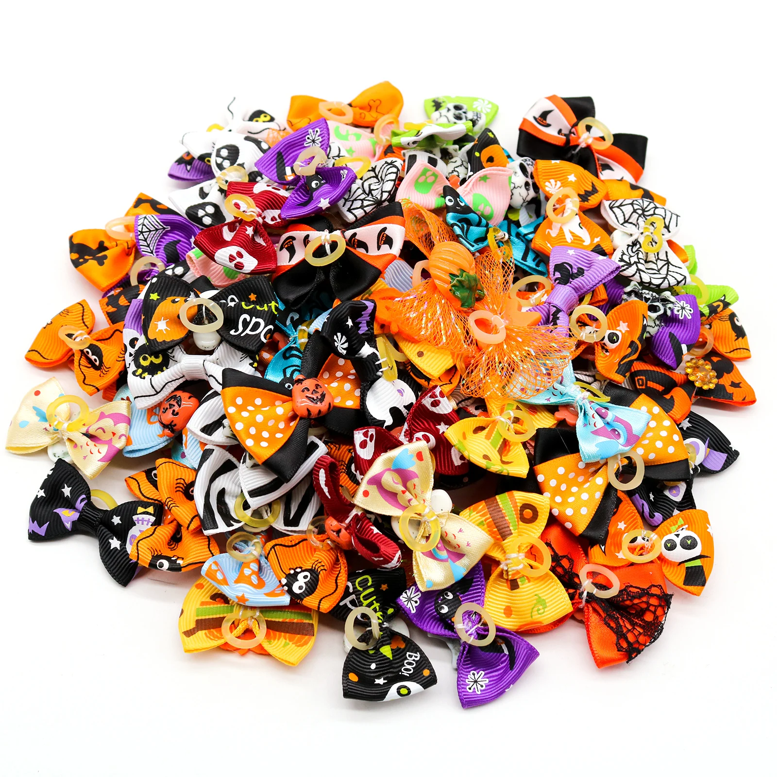 50PCS Dog Bows With Rubber Band Halloween Party Pet Bows For Dogs and Cats Removable Dog Hair Accessories Wholesale Pet Supplies 4