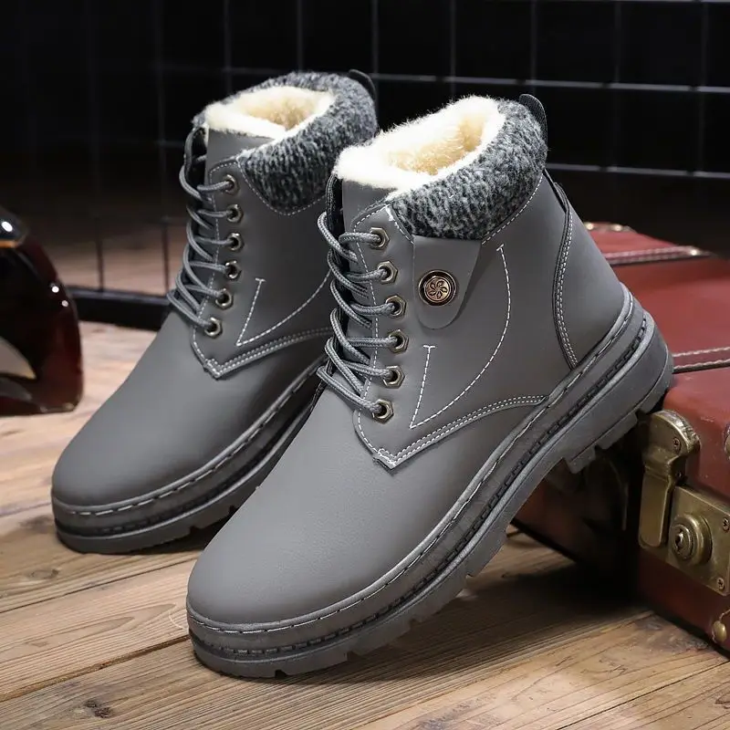 Winter Men's Snow Boots Plush and Thickened High Cut Cotton Shoes for Men Warm Martin Boots Mens Outdoor Casual Shoes