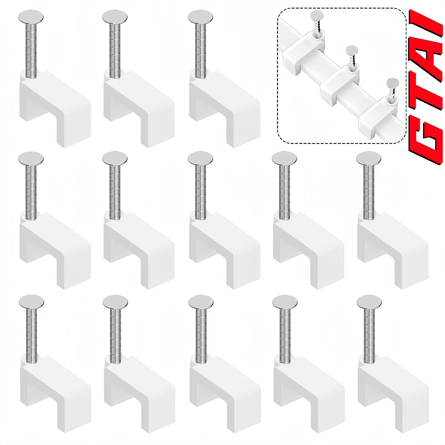 คลิปหนีบสายไฟ 100 ชิ้น พร้อมตะปูเหล็ก สีขาว รูปทรงสี่เหลี่ยมแบน สำหรับจัดการสายไฟ ติดผนัง ขนาด 4/5/6/7/8/10 มม. 1