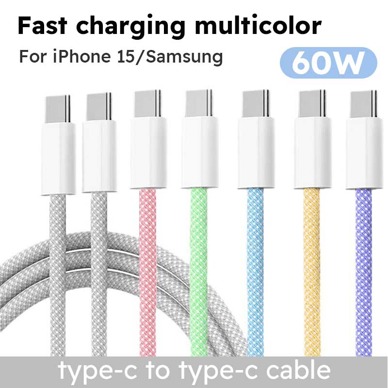 USB C Cable Fast Charging 60W Type C To Type C Braided Charging Cable for IPhone 15 Pro Max 15 Plus Samsung OPPO VIVO Xiaomi ï»¿