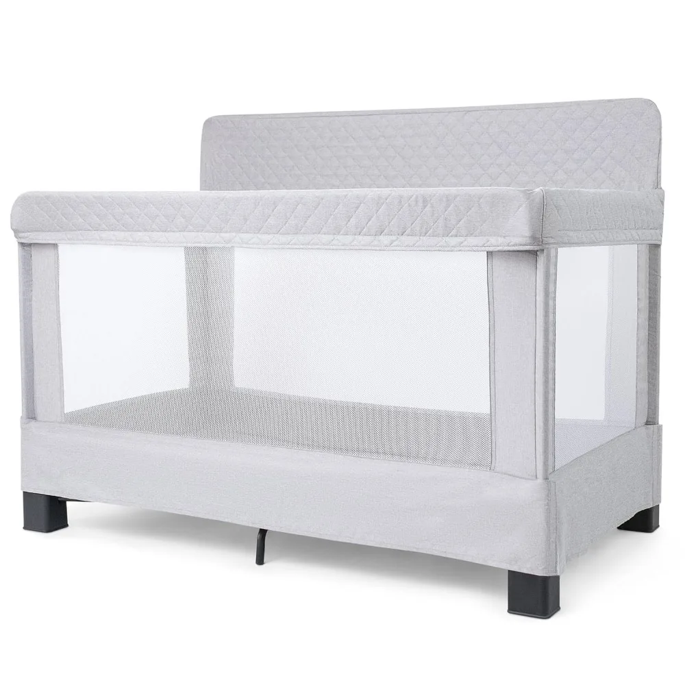 

Baby Delight Horizon Full Size Crib, Breathable Mesh Walls, Tool-Free Assembly Baby Bed, Luxe Quilted Easy to Clean Fabric, Grey