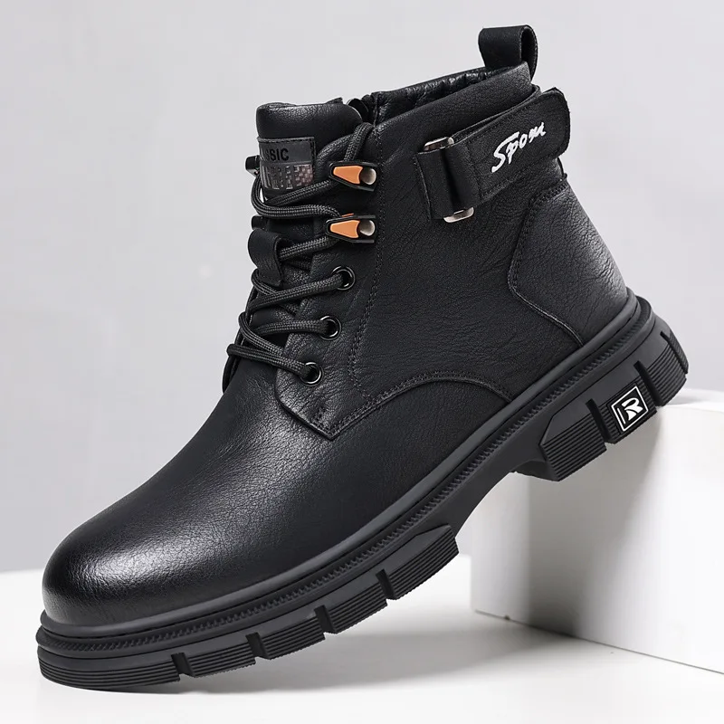 

Cow Leather Platform Boots for Men British Style New Designer Fashion Ankle Boots Male Autumn Winter High-top Lace-up Shoes Men