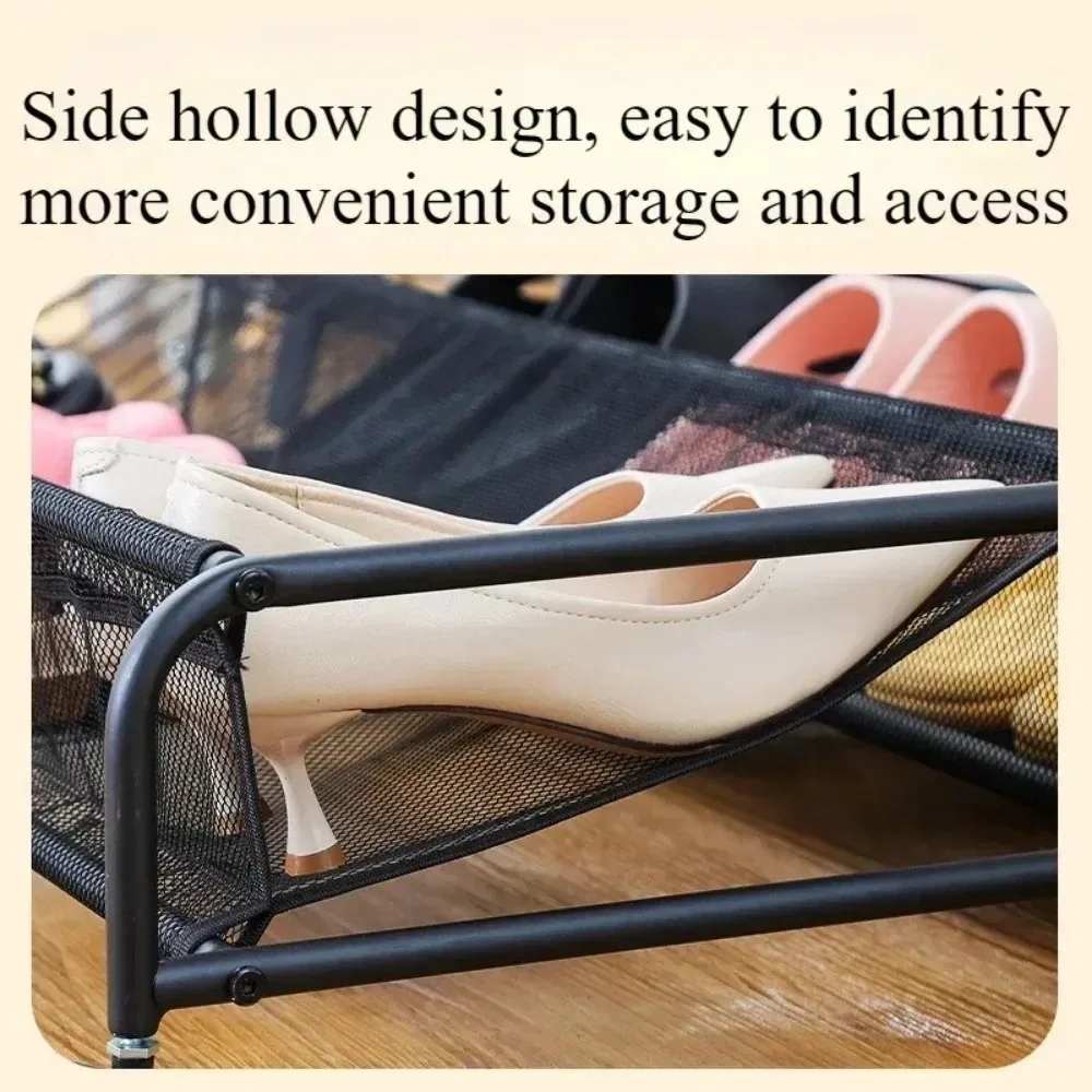 Simple Shoe Rack Underbed Storage Shelf Rolling Buckle For Shoes Bedroom Space Saving Boot Stand Household Storage Supplies shoe rack