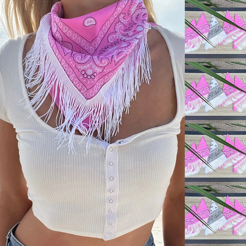 

Boho Cowgirl Bandana Unisex Men Biker Sports Headwear Cotton Tassel Neckerchief Wedding Bachelorette Party Decor Girls Happy Bar