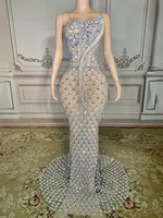 Charming Bright Crystal Dress Sexy Luxury Beaded Rhinestone Tulle Evening Dress Prom Party Dress Noble Wedding Wedding Dress 1