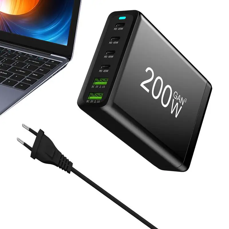 

Сетевое зарядное устройство USB C на 6 портов, 200 Вт, с несколькими портами