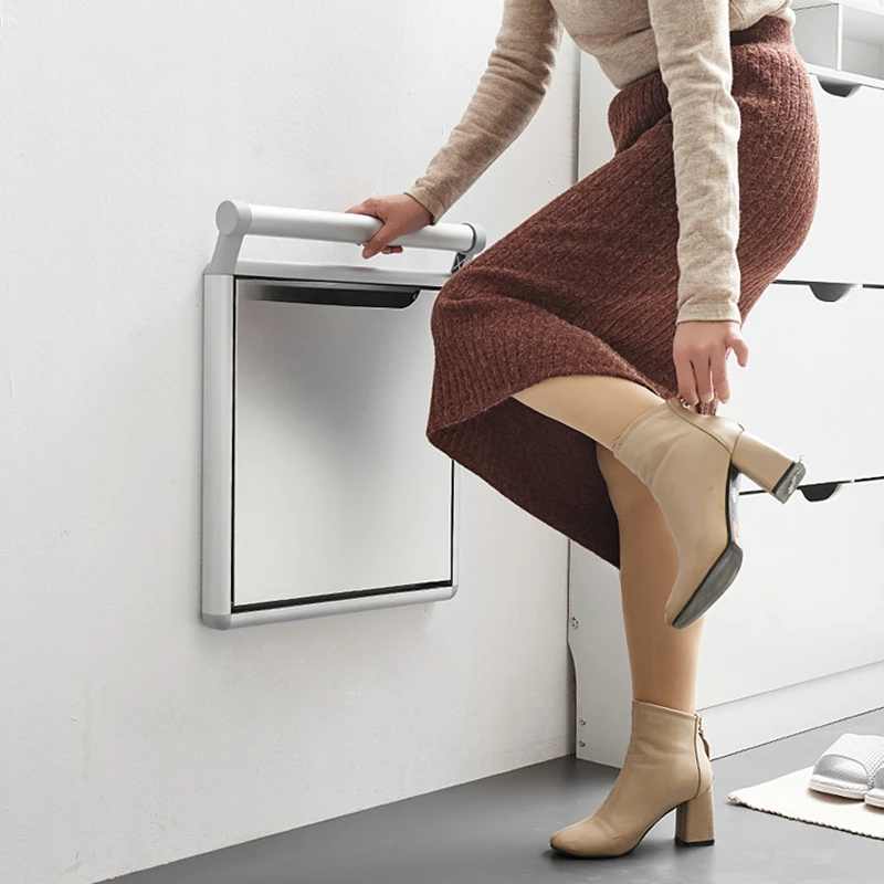 Creative Invisible Wall-mounted Shower Seats Aluminum Bathroom Bath Chair Modern Folding Mute Shoe Changing Stool with Armrests 5