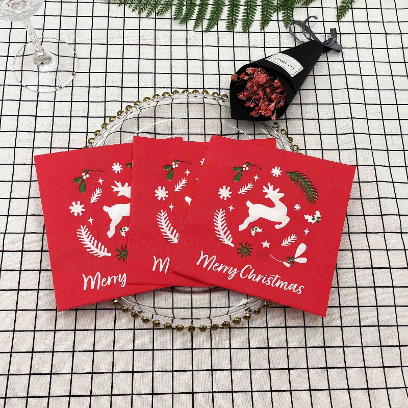 10/20 Stück 33 cm 2-lagige rote Weihnachts-Hirschservietten Einweg-Papier-Tischsets Umgebungspapier für Party-Dekoration – Detail 1