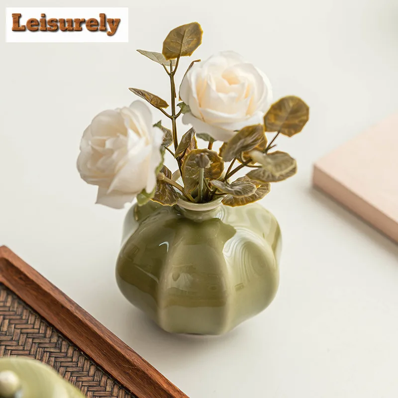 Yaozhou Kiln Lantern Vase Ancient Cachepot Home Decorations Tea Dust Green Plant Pot Household Flowerpot Teaset Supplies Crafts