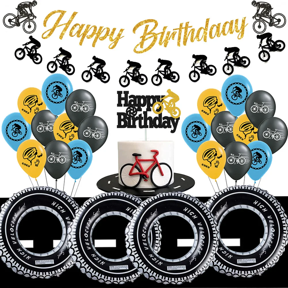 Dirt Bike Geburtstag Party Dekorationen Fahrrad Alles Gute zum Geburtstag Banner Ballon Kuchen Topper Extreme Sport Party Supplies für Jungen