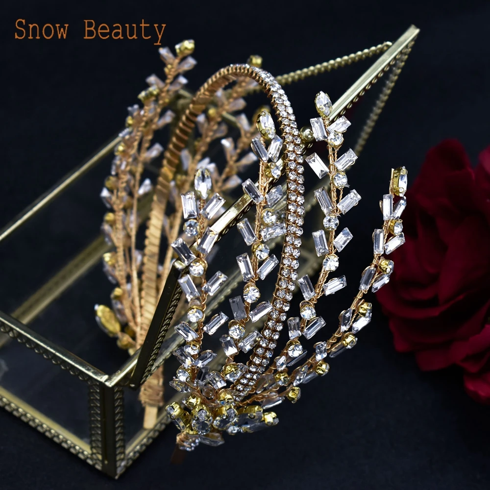 DZ071 Pageant Diadem Bridal Headwear Floral Wedding Hair Accessories Rhinestone Bride Tiaras Baroque Headband Luxury Crystal