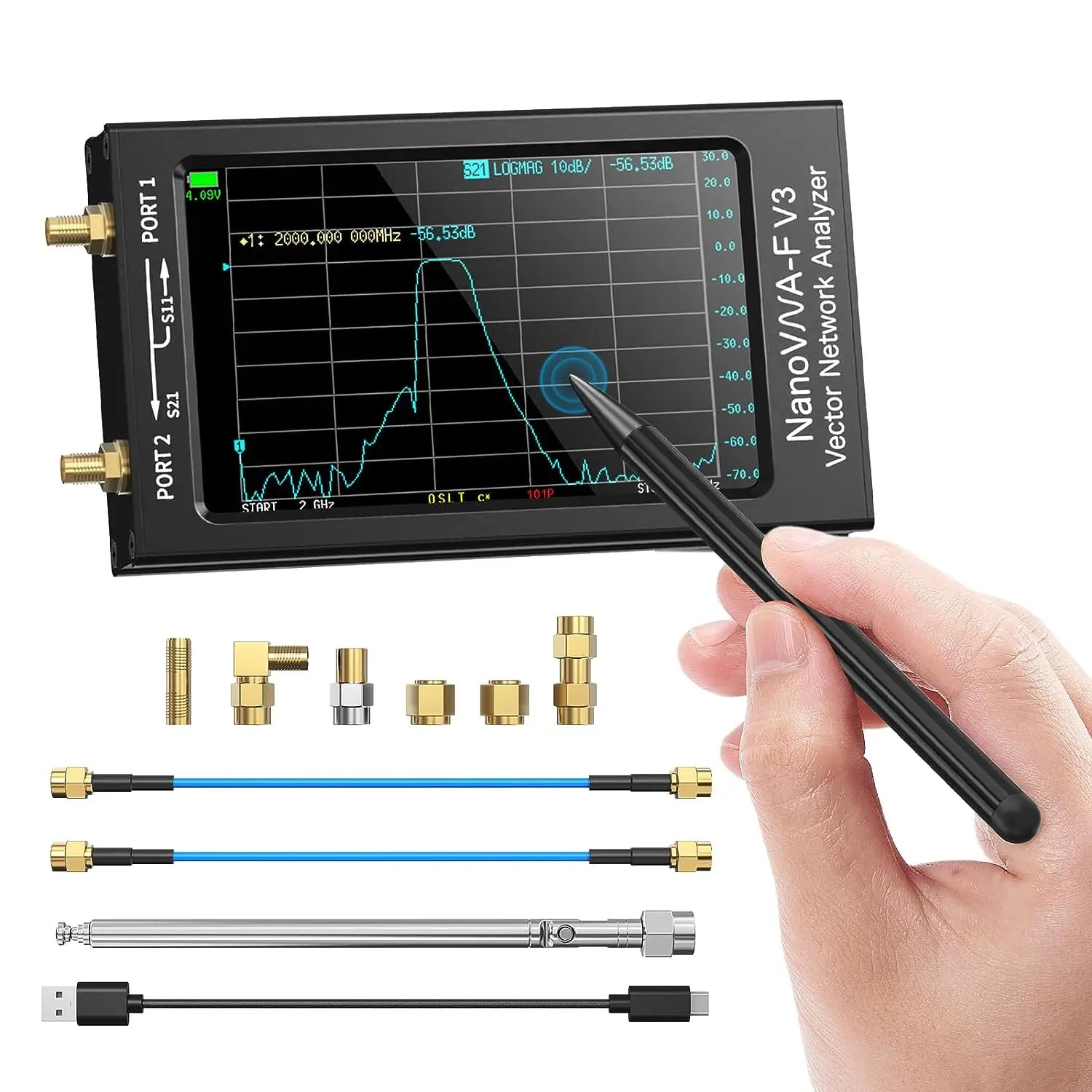 

2023 Upgrated NanoVNA-F V3 Vector Network Analyzer 1MHz-6GHz 4.3 Inch Display HF VHF UHF VNA Antenna Analyzer 801 Scan Points