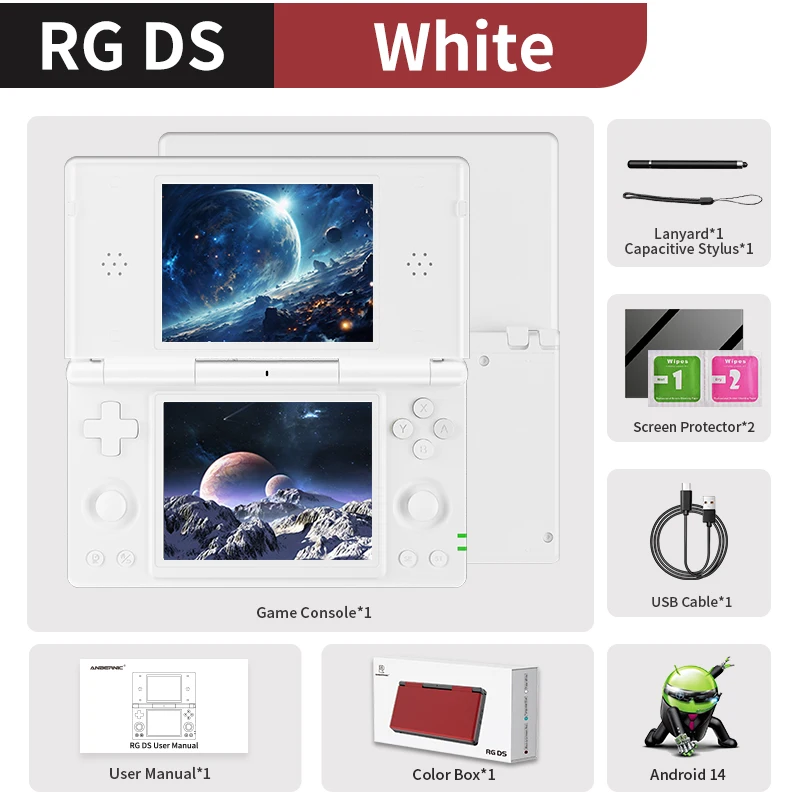 Anbernic RG DS Video Game Console Dual 4.0” IPS Screen Android 14