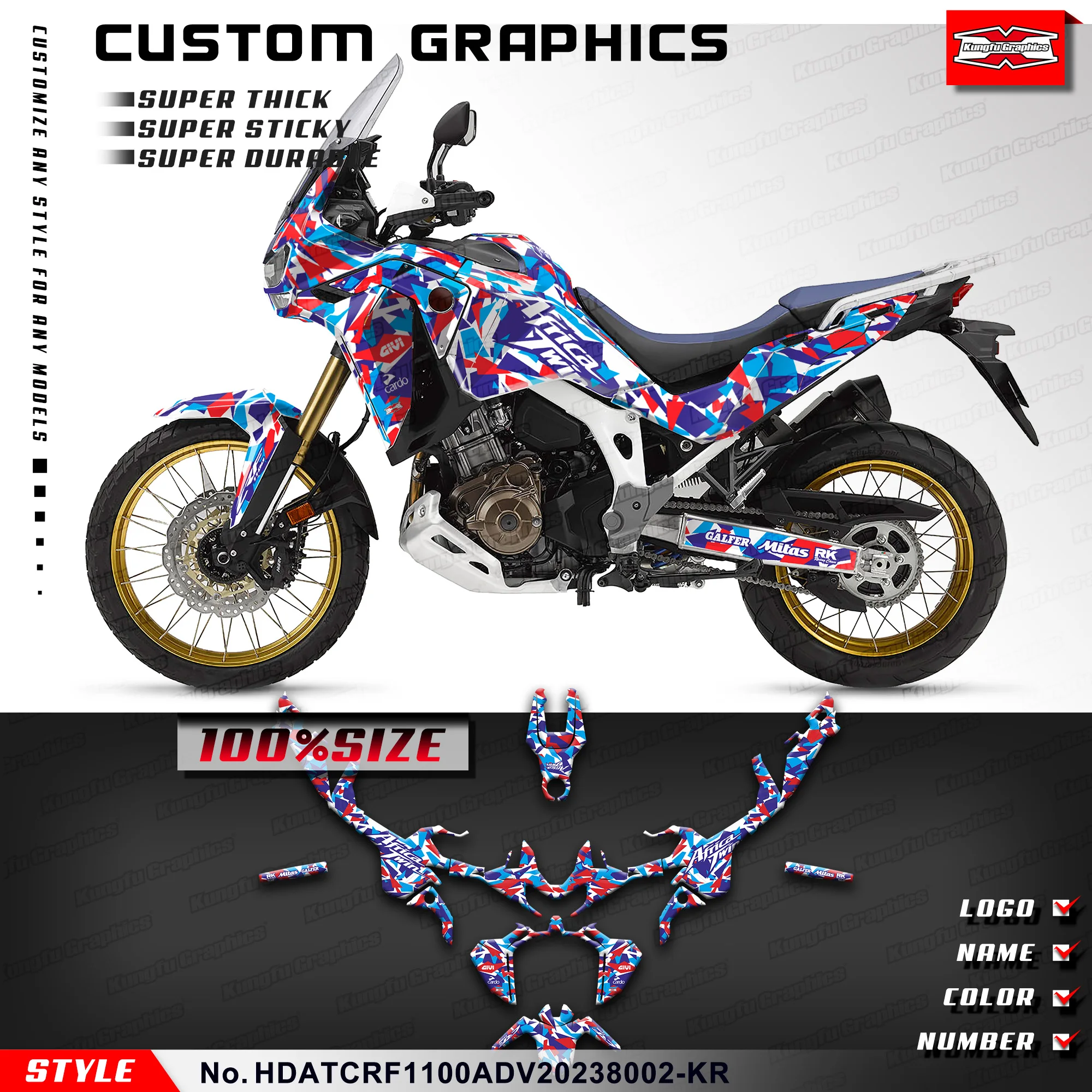 

KUNGFU графические наклейки, виниловые наклейки для Honda Africa Twin CRF1100L Adventure ADV 2020 2021 2022, HDATCRF1100ADV2023002-KR