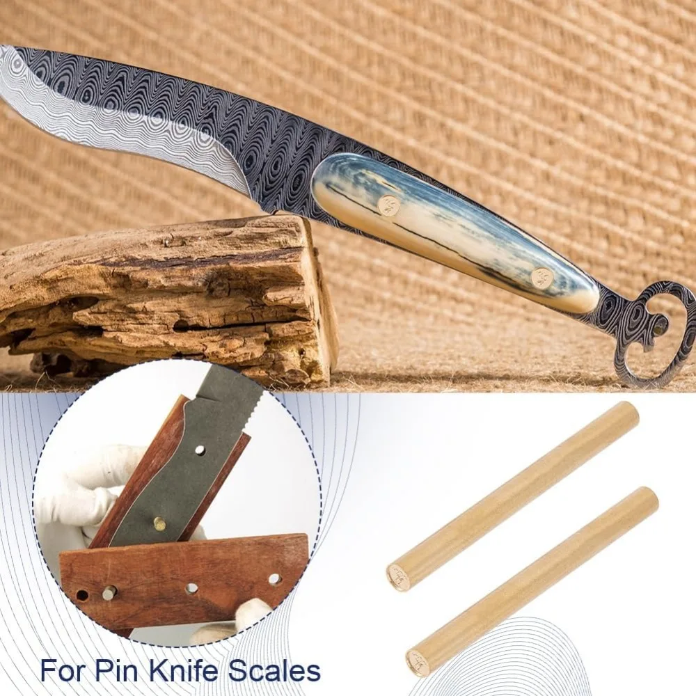 2Pcs Golden Mosaic Pins 6mm Diameter Decorative Knife Handle Pins 2.7 Inch Long Deer Horn Brass Mosaic Knife Handle
