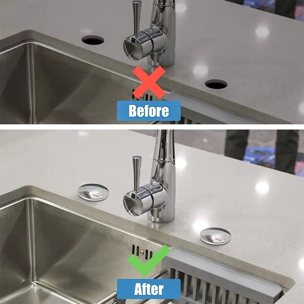 Stainless Steel Metal Sink Hole Cover Kitchen Faucet Hole Cover Tap Plug for Leakage Prevention Water Stopper Anti-leakage
