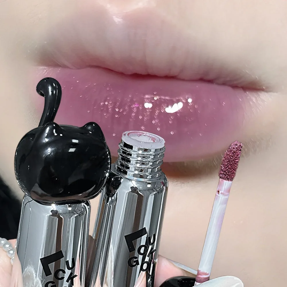 Black Kitten Mirror Lip Glaze Feuchtigkeitsspendender, wasserfester Lippenfilm, schnell bildend, nicht klebriges, glänzendes Gel-Make-up-Kosmetikprodukt_voghion.com