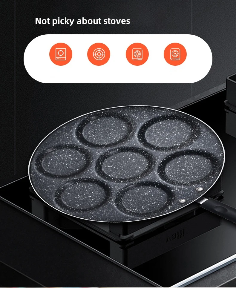 Seven Hole Omelette Pan Non-stick Pan Multi-function Pan Breakfast Pan Household Frying Pan Hamburger Mold Kitchen Cookware 5