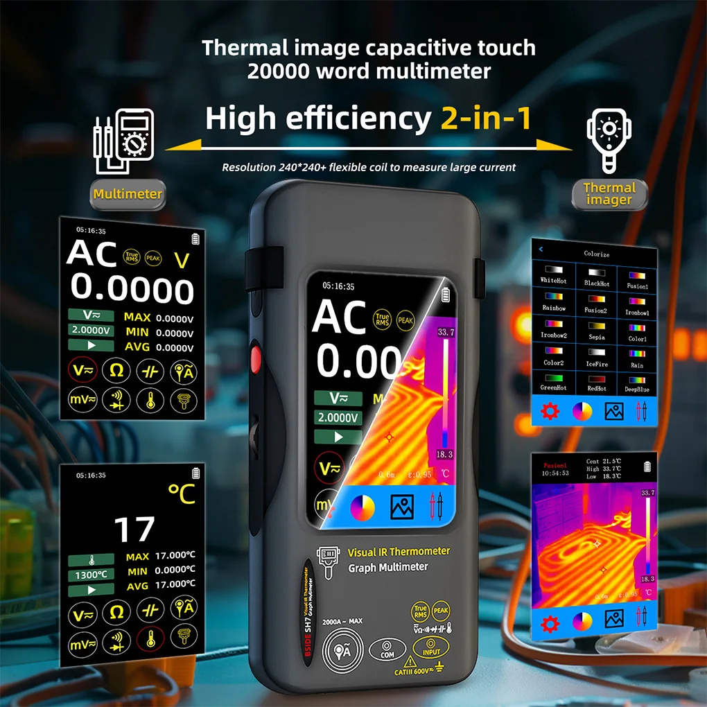 SH7 320*320 Industrial Thermal Camera 3.98Inch PCB Thermal Imager, 20000counts Multimeter Circuit Board Electrical Inspect