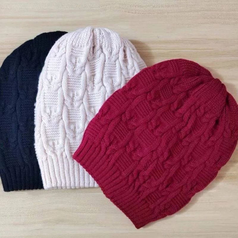 Winter Warm Double Layer Knitted Beanies Hats for Women Fashion Plush Elastic Therml Windproof Skullies Caps Apparel Accessories 6