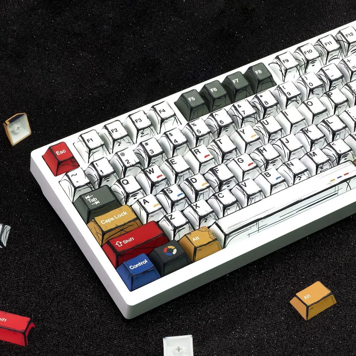 Comic Mixed Lights Korean/German/English Keycaps 5 Sides Dye Sublimation PBT Keycap Cherry Profile for MX Switch Gaming Keybaord