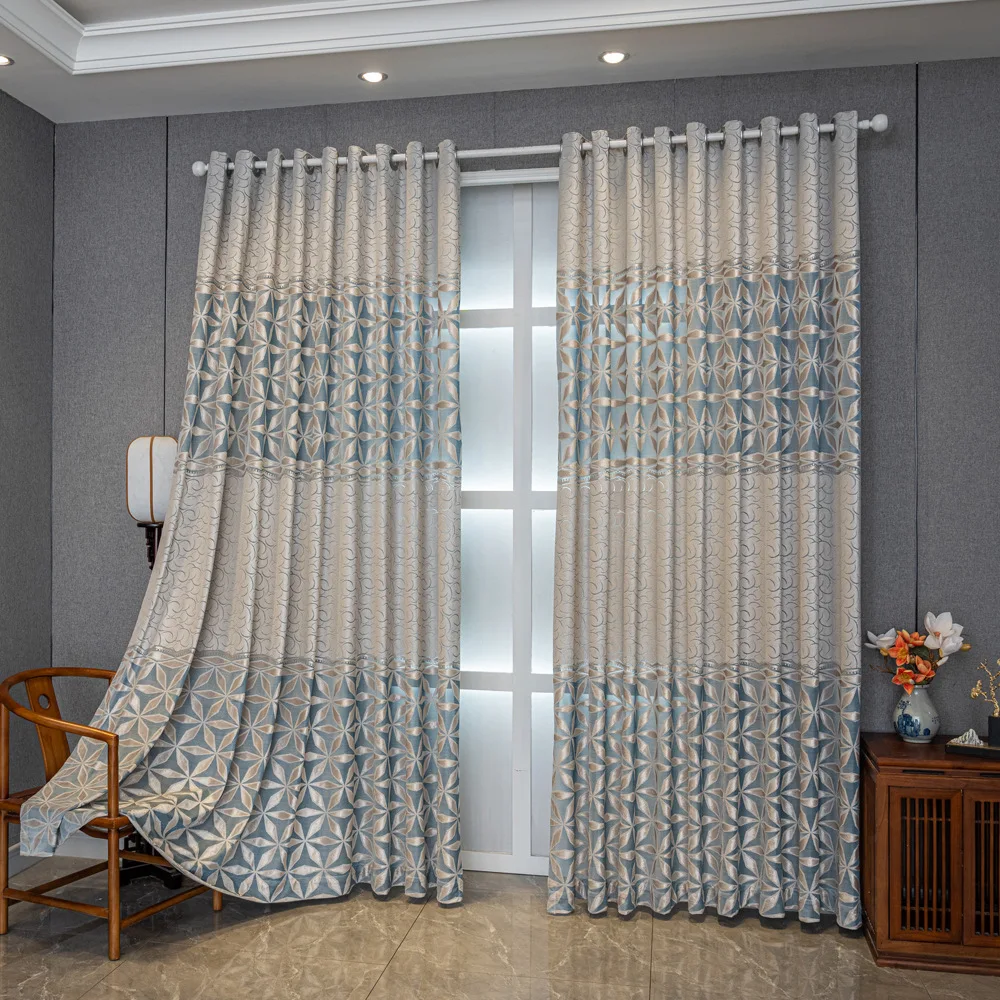 

European and American Curtains Jacquard Hollow Curtains Blackout Cloth Decoration Living Room Bedroom Finished Curtains