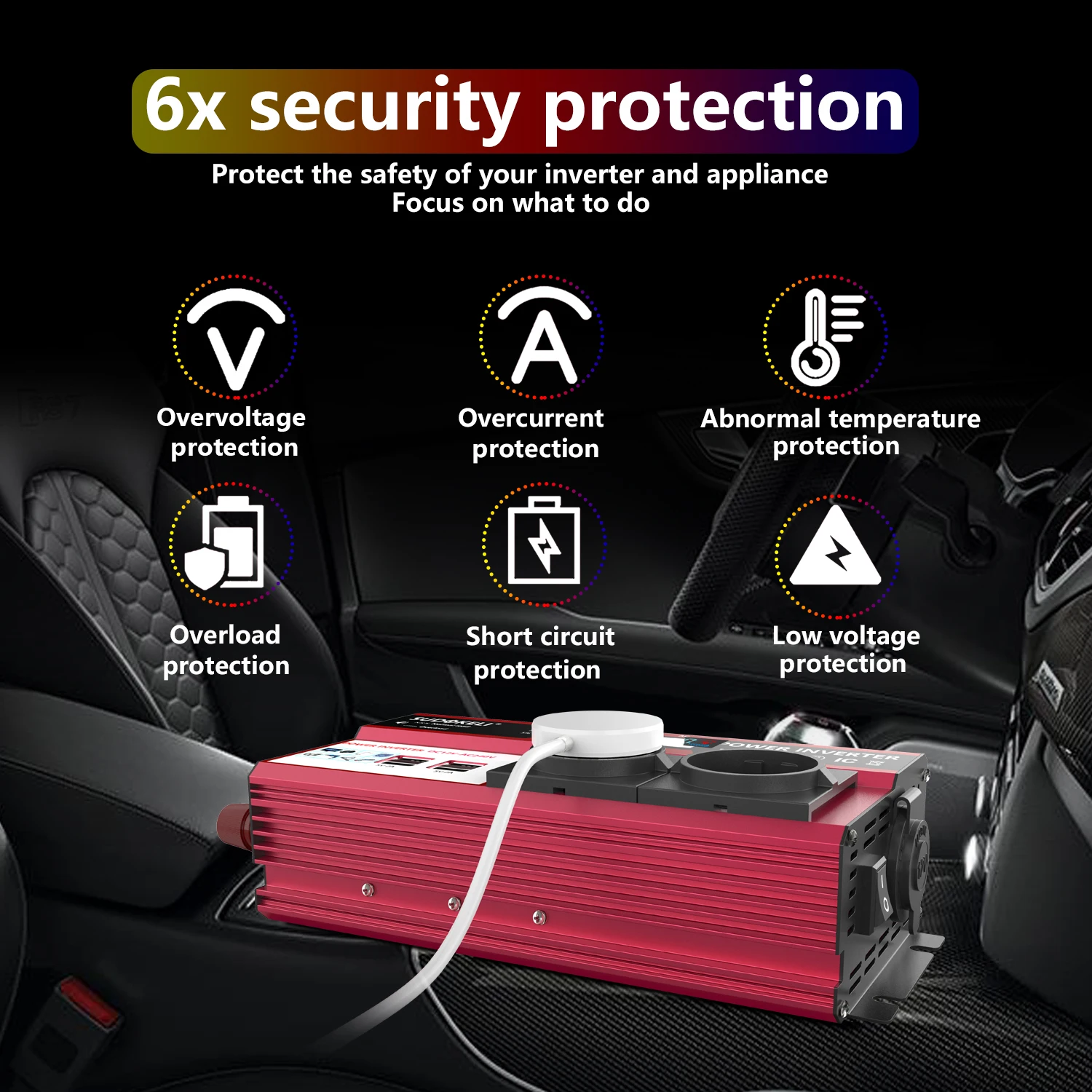 SUDOKEJI Power Inverter for Car RV Boat 3000W 4000W (MAX POWER) 500W 800W DC 12V 24V To 120V 220V EU US UK Global Socket