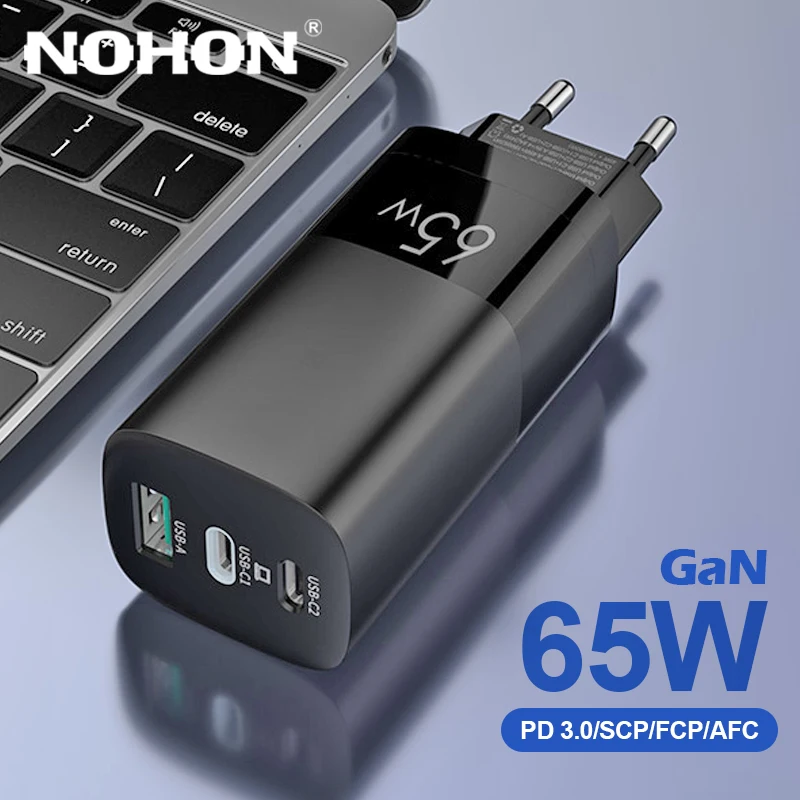 

NOHON 65W GaN USB Type C Charger for IPhone Samsung PD Fast Charging QC 3.0 Quick Charge Charger for MacBook Tablet Cargador