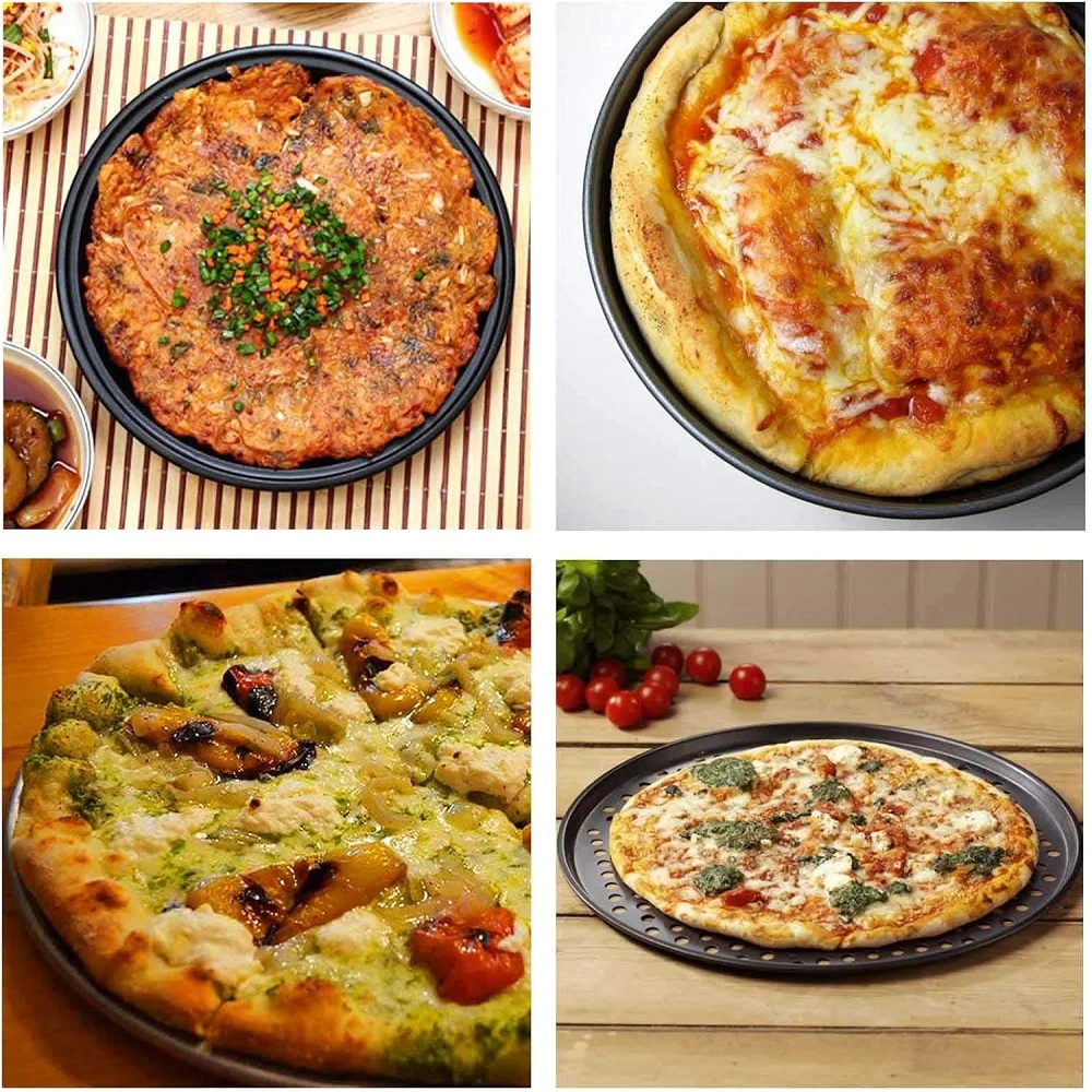 Carbon Steel Non-stick Pizza Baking Pan Mesh Tray Plate Round Pizza Pan Tray Mould Bakeware Baking Tool 26/28/32CM