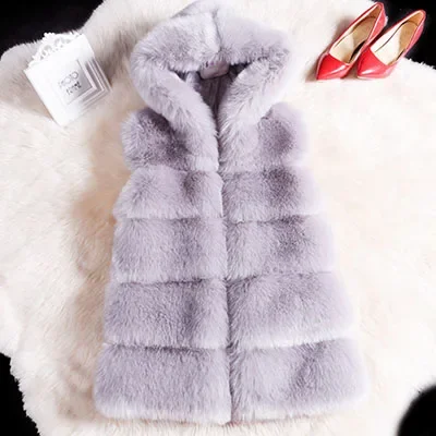 Sleeveless Faux Fur Vest Winter Casual Outerwear Female Solid Fake Fox Fur Hooded Overcoats For Lady 2024 Fashion Fur Vest Femme