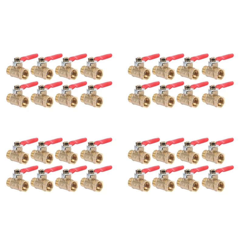 

32PCS 1/4 Inch Heavy Duty Brass Ball Valve Shut Off Switch Male And Female NPT Thread Pipe Fitting