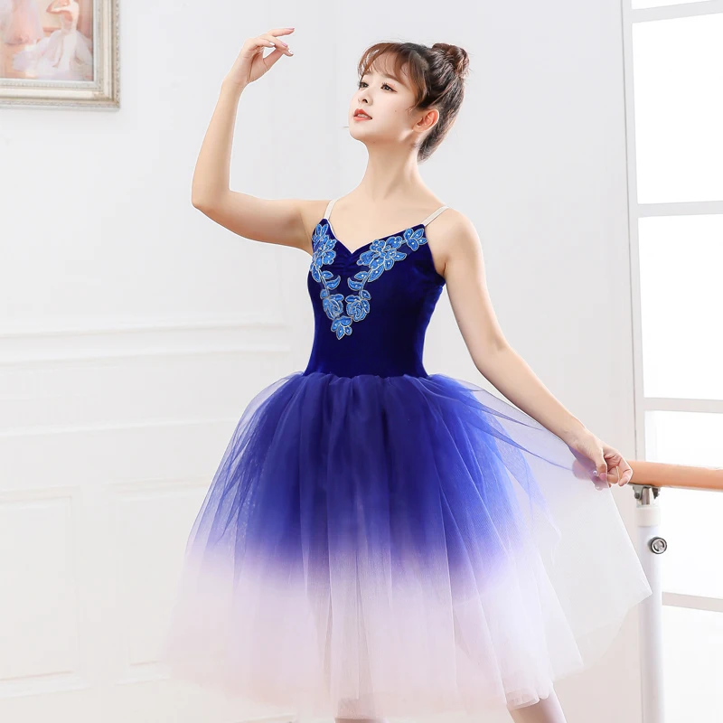 Ballett Tutu Rock Leistung blau Erwachsenen Wettbewerb profession elle Tanz Ballett Kleid Fee langes Kleid Ballett Kostüm Mädchen Kinder