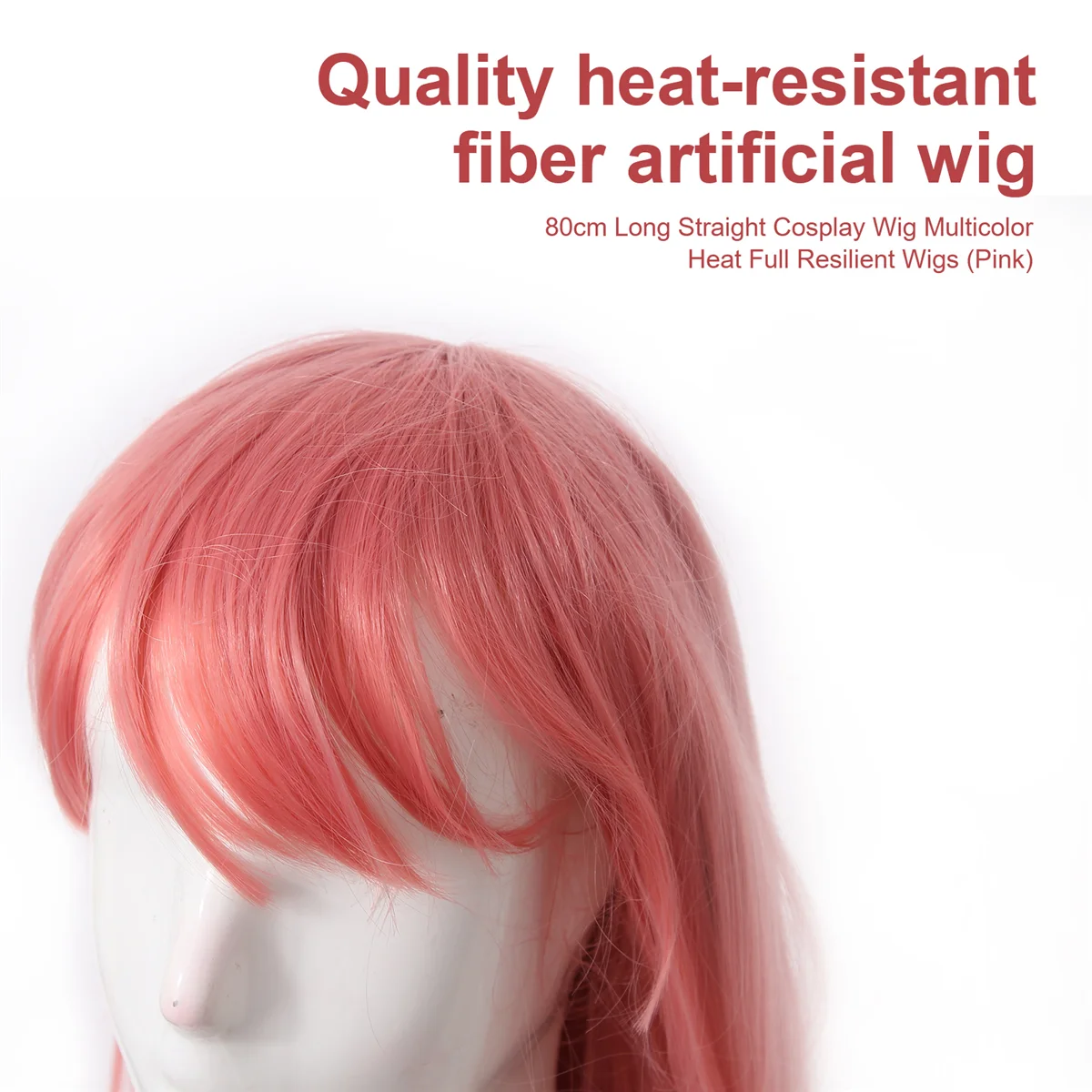 80cm Long Straight Cosplay Wig Multicolor Heat Full Resilient Wigs (Pink)
