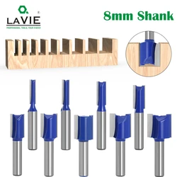 LAVIE 1pc 8mm Shank Straight Bit Tungsten Carbide Double Flute Router Bits Milling Cutter For Wood Woodwork Tool C08-002