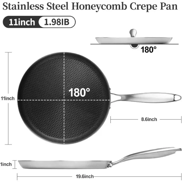 Stainless Steel Crepe Pan - 11inch Nonstick Crepe Pan, Stainless Steel Honeycomb Coating Pancake Pan 5